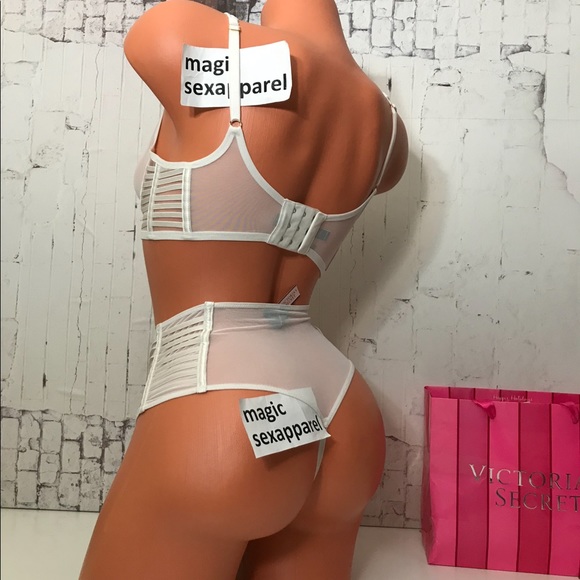 VS LUXE 32 34 36 38 BRA PANTY SET STRAPPY CAGED CUT OUT MESH - Picture 2 of 2